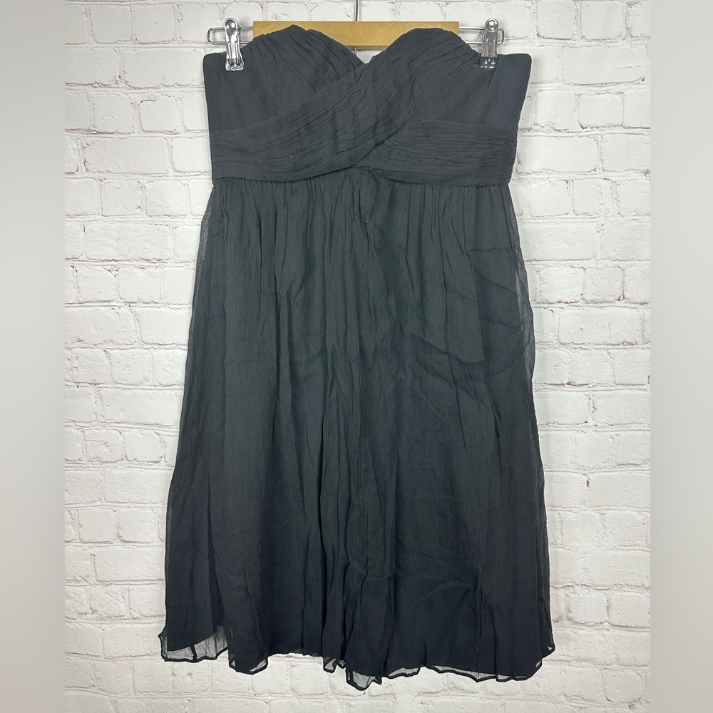 J CREW Black Strapless Silk Chiffon Empire Waist Dress Sz 4 Babydoll‎ Y2K